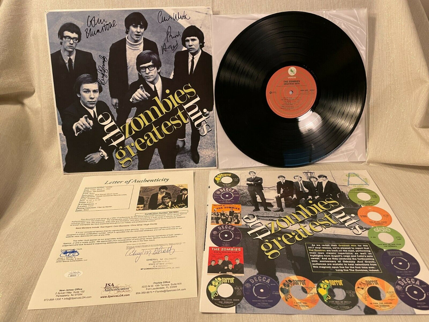 Zombies Greatest Hits LP Hand Signed JSA Authenticated